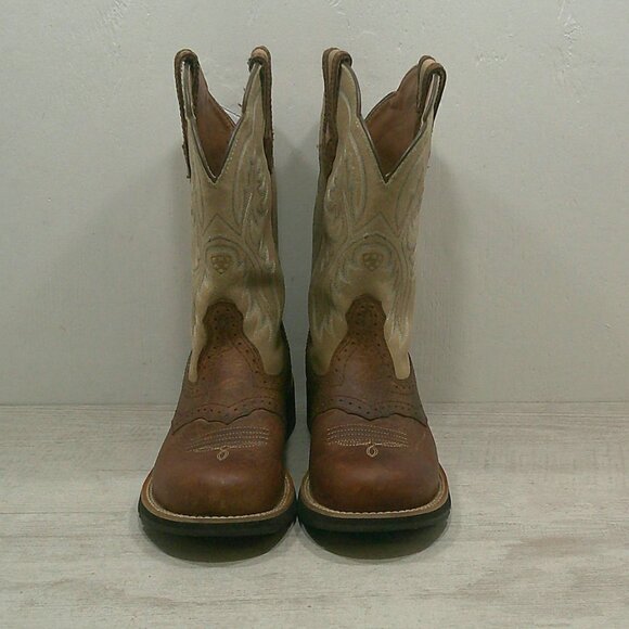 Ariat Fatbaby Heritage Western Cowgirl Brown Cream Leather Boots Size 7.5 B - Picture 4 of 11